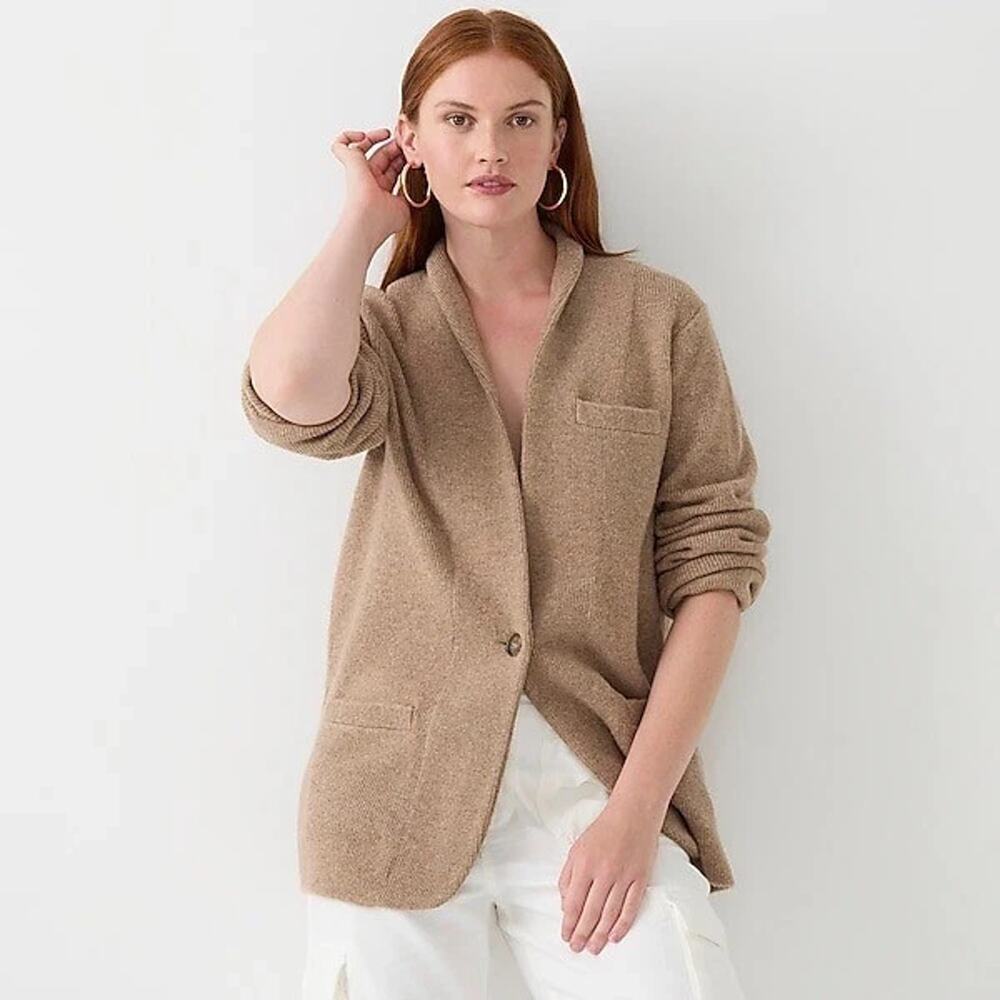 J Crew Cocoon Camel Brown Wool Blend Long Sleeve Sweater Blazer Size Small